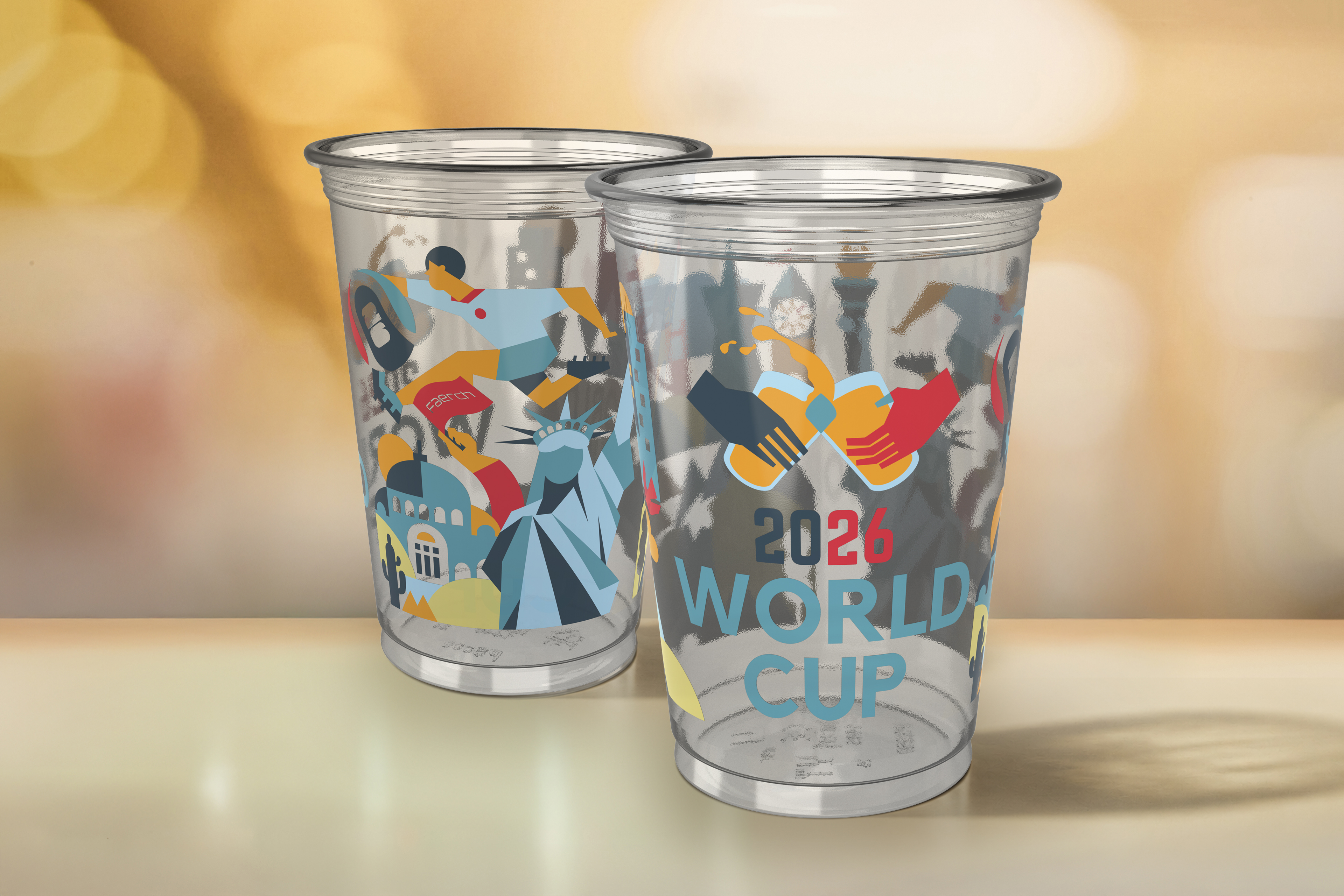 Transparent single-use PET cup for World Cup 2026